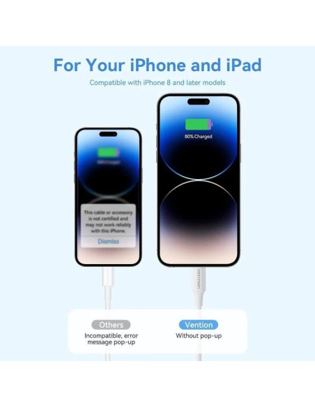 Cable usb 2.0 tipo-c lightning vention lajwf/ usb tipo-c macho - lightning macho/ hasta 27w/ 480mbps/ 1m/ blanco