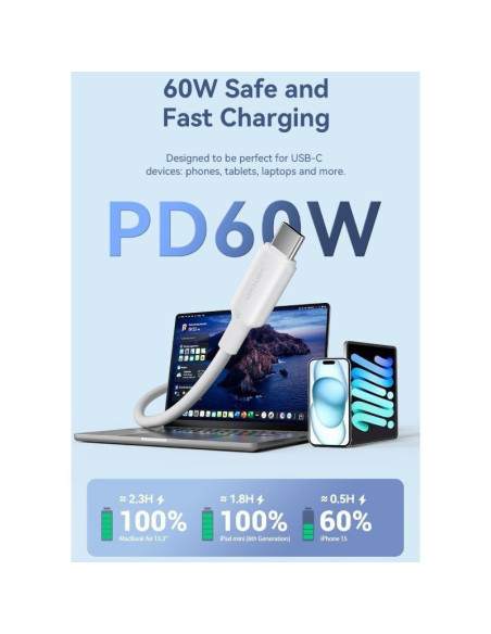 Cable usb 2.0 tipo-c 3a vention trcbf/ usb tipo-c macho - usb tipo-c macho/ hasta 60w/ 480mbps/ 1m/ negro