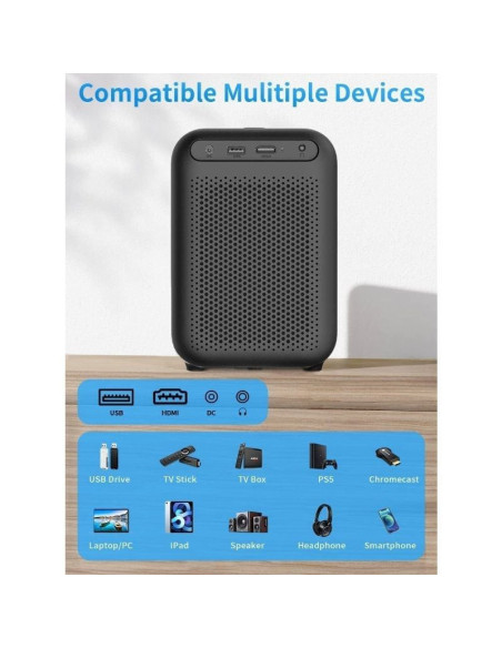 Proyector portátil wanbo tt/ 650 lúmenes/ full hd/ hdmi/ bluetooth/ wifi/ negro