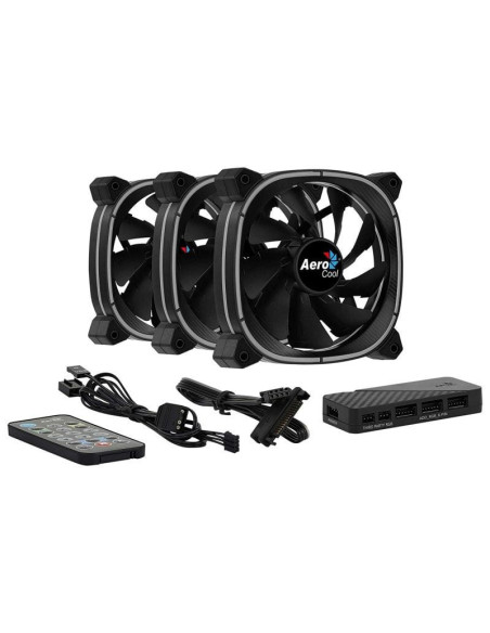 Pack 3 ventiladores aerocool astro 12 pro/ 12cm + h66f hub + mando a distancia