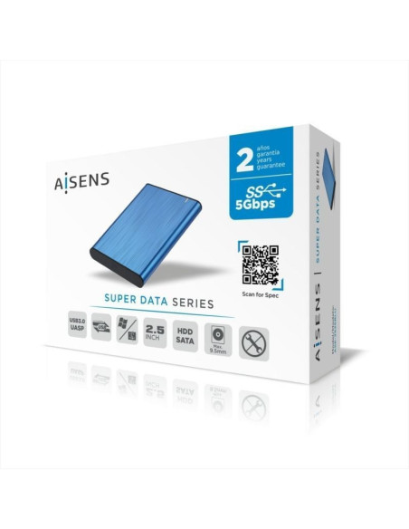 Caja externa para disco duro de 2.5' aisens ase-2525blu/ usb 3.1/ sin tornillos