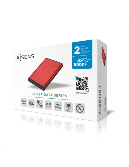Caja externa para disco duro de 2.5' aisens ase-2525red/ usb 3.1/ sin tornillos