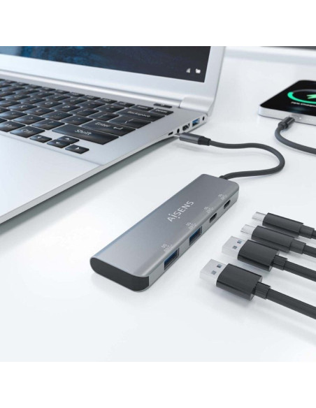 Hub usb tipo-c aisens a109-0763/ 2xusb/ 2xusb tipo-c/ gris