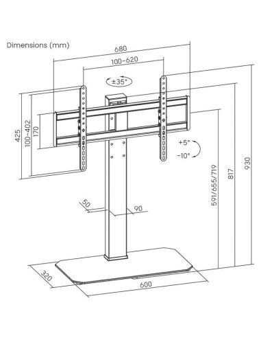 Soporte de mesa inclinable/ giratorio aisens dt86ts-291 para tv de 43-86'
