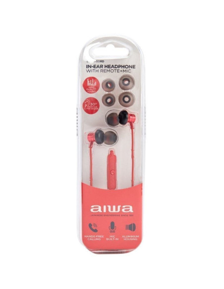 Auriculares intrauditivos aiwa estm-50rd/ con micrófono/ jack 3.5/ rojos