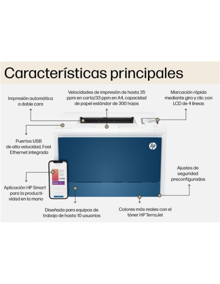 Impresora láser color hp laserjet pro 4202dn dúplex/ blanca y azul