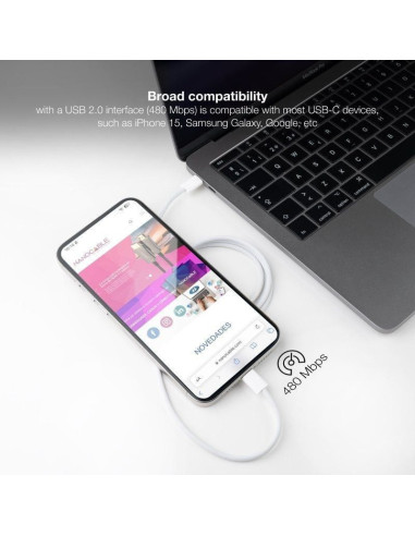 Cable usb 2.0 tipo-c nanocable 10.01.6001-co/ usb tipo-c macho - usb tipo-c macho/ hasta 60w/ 480mbps/ 1m/ blanco