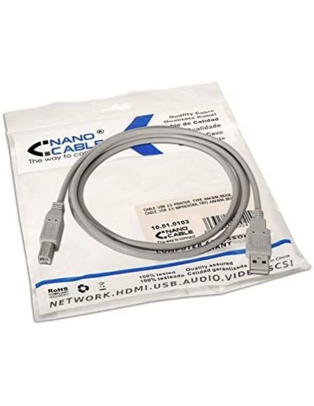 Cable usb 2.0 impresora nanocable 10.01.0103/ usb tipo-b macho - usb macho/ 1.8m/ beige