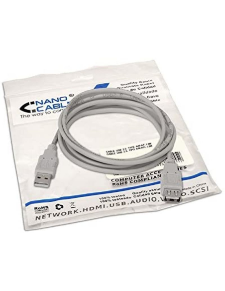 Cable alargador usb 2.0 nanocable 10.01.0204/ usb macho - usb hembra/ 3m/ beige