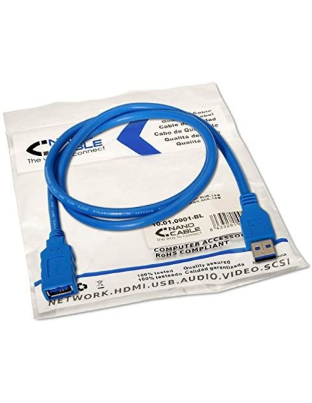 Cable alargador usb 3.0 nanocable 10.01.0902-bl/ usb macho - usb hembra/ 2m/ azul
