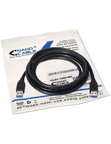 Cable usb 3.0 nanocable 10.01.1002-bk/ usb macho - usb macho/ 2m/ negro