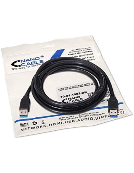 Cable usb 3.0 nanocable 10.01.1002-bk/ usb macho - usb macho/ 2m/ negro