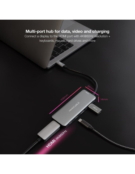 Docking tipo-c nanocable 10.16.1006/ 2xusb/ 1xhdmi 4k/ 2xusb tipo-c/ 1xusb tipo-c pd