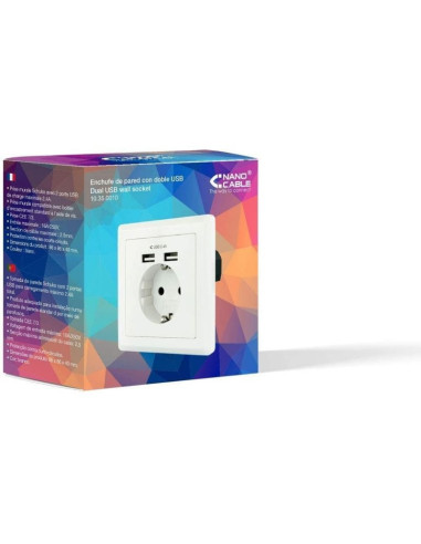 Roseta de pared nanocable 10.35.0010/ 1 schuko/ 2 usb