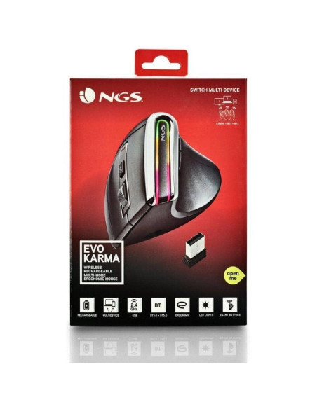 Ratón ergonómico inalámbrico por bluetooth ngs evo karma/ batería recargable/ hasta 3200 dpi