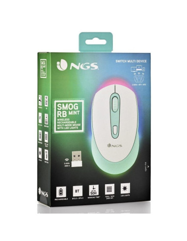 Ratón inalámbrico por bluetooth ngs smog mint-rb/ batería recargable/ hasta 2400 dpi/ verde menta