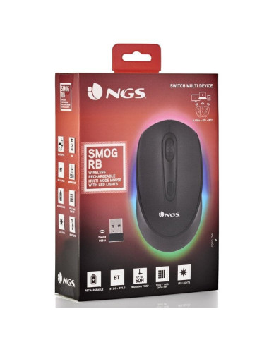 Ratón inalámbrico por bluetooth ngs smog-rb/ batería recargable/ hasta 1600 dpi/ negro
