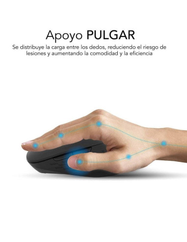 Ratón ergonómico inalámbrico por bluetooth/ 2.4ghz subblim curve ergo dual battery/ batería recargable/ hasta 1600 dpi/ negro