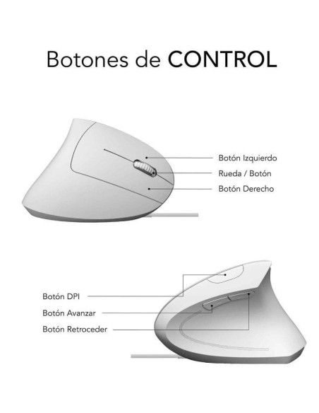 Ratón ergonómico subblim glide vertical ergo wired/ hasta 1600 dpi/ blanco