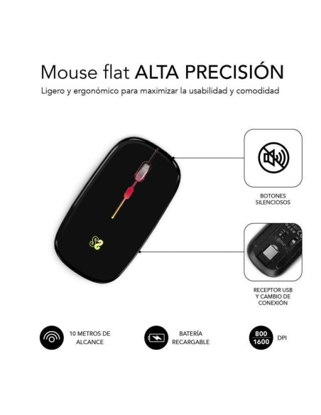 Ratón inalámbrico por bluetooth subblim led dual flat/ batería recargable/ hasta 1600 dpi