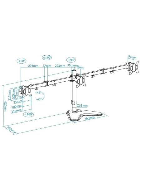 Soporte para 3 monitores tooq db1704tn-b/ hasta 7kg