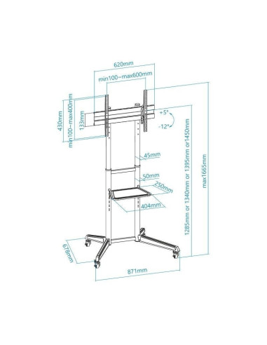 Soporte de suelo inclinable con ruedas tooq fs1170m-b para tv de 37-70'/ hasta 50kg