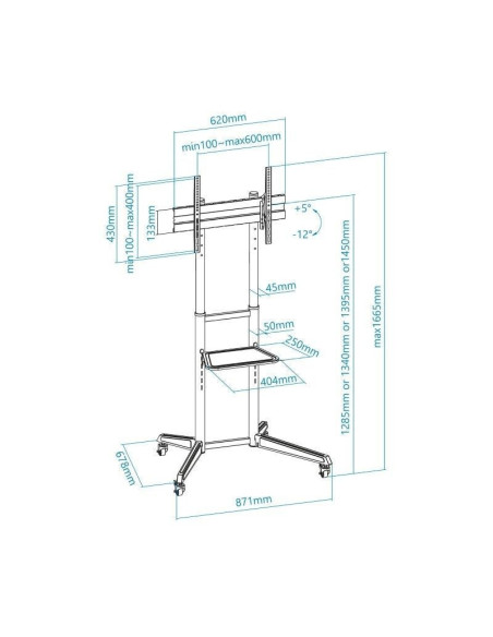 Soporte de suelo inclinable con ruedas tooq fs1170m-b para tv de 37-70'/ hasta 50kg