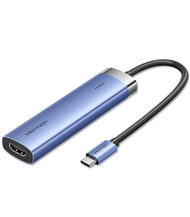 Docking usb tipo-c vention tgesb/ 3xusb/ 1xhdmi 4k/ 1xusb tipo-c pd/ azul