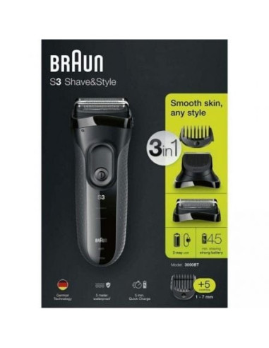 Afeitadora braun serie s3 shave style 3000bt/ con batería/ 6 accesorios