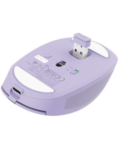 Ratón inalámbrico por bluetooth trust ozaa compact wireless/ batería recargable/ hasta 3200 dpi/ morado