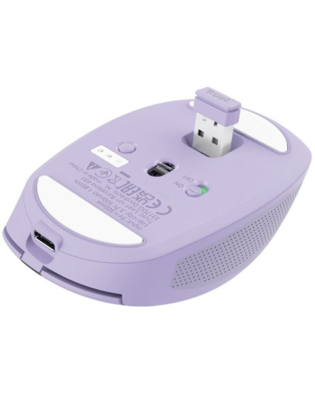 Ratón inalámbrico por bluetooth trust ozaa compact wireless/ batería recargable/ hasta 3200 dpi/ morado