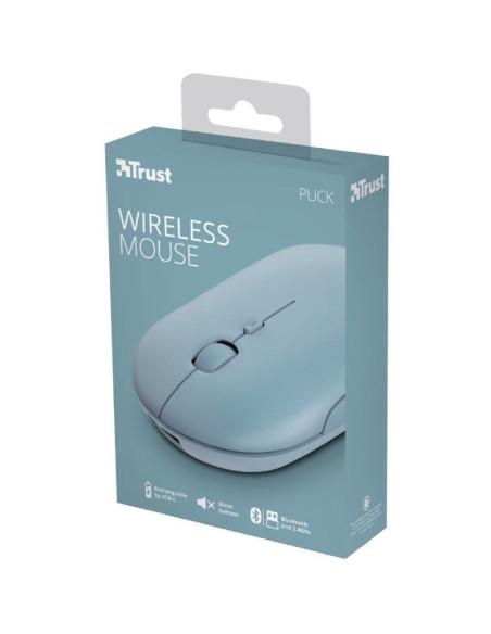 Ratón inalámbrico por bluetooth trust puck/ batería recargable/ hasta 1600 dpi/ azul