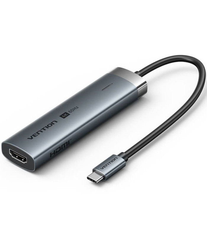 Docking usb tipo-c vention tgmhb/ 3xusb/ 1xhdmi 4k/ 1xusb tipo-c pd/ gris