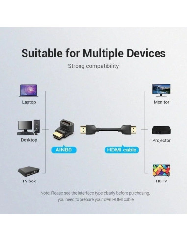 Adaptador hdmi 4k 270º vention ainb0/ hdmi macho - hdmi hembra/ pack 2 uds