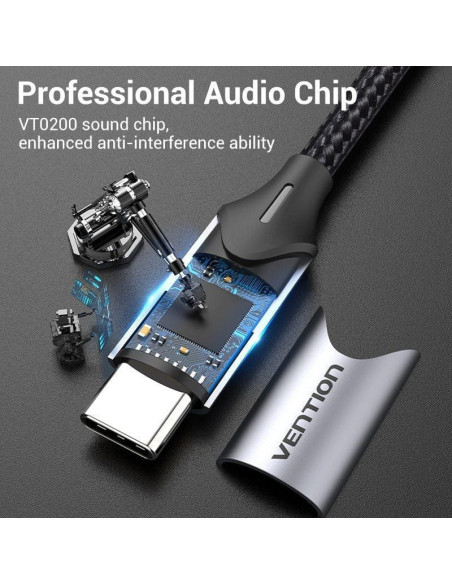 Cable conversor usb tipo-c vention bgphy/ usb tipo-c macho - 2x jack 3.5 hembra/ 30cm/ gris