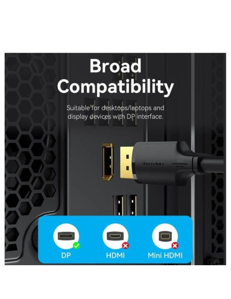 Cable vention hakbf/ displayport macho - displayport 4k macho/ 1m/ negro