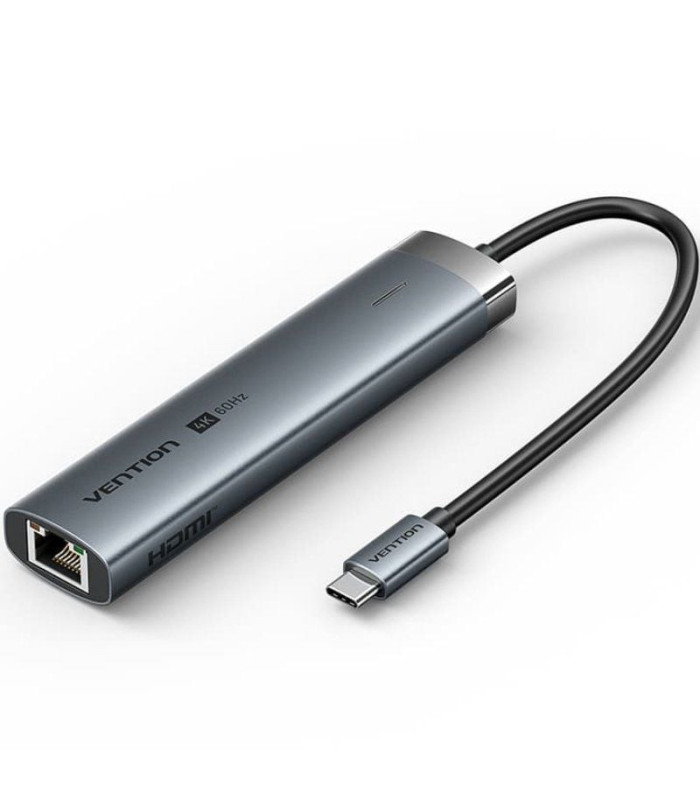 Docking usb tipo-c vention tgnhb/ 1xusb 3.2 tipo-c/ 2xusb/ 1xhdmi 4k/ 1xrj45/ 1xusb tipo-c pd/ gris