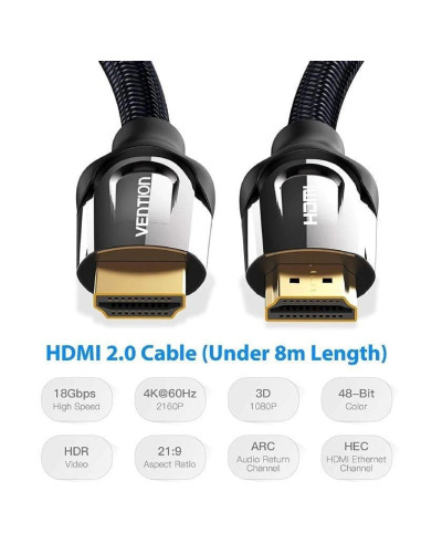 Cable hdmi 2.0 4k vention vaa-b05-b075/ hdmi macho - hdmi macho/ 75cm/ negro