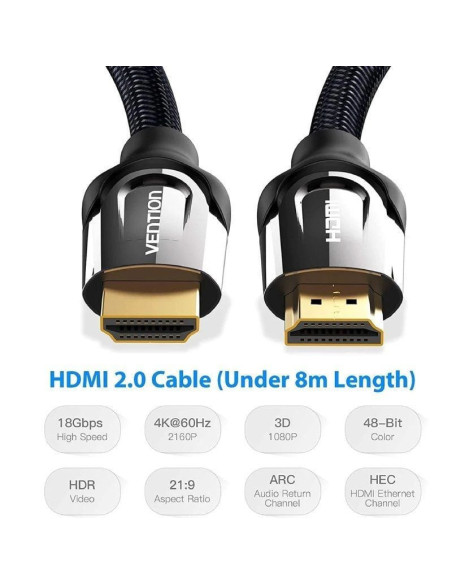 Cable hdmi 2.0 4k vention vaa-b05-b075/ hdmi macho - hdmi macho/ 75cm/ negro