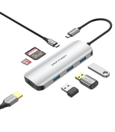 Docking usb tipo-c vention tojhb/ 1xhdmi 4k/ 3xusb/ 1xusb tipo-c/ 1xlector tarjetas/ gris