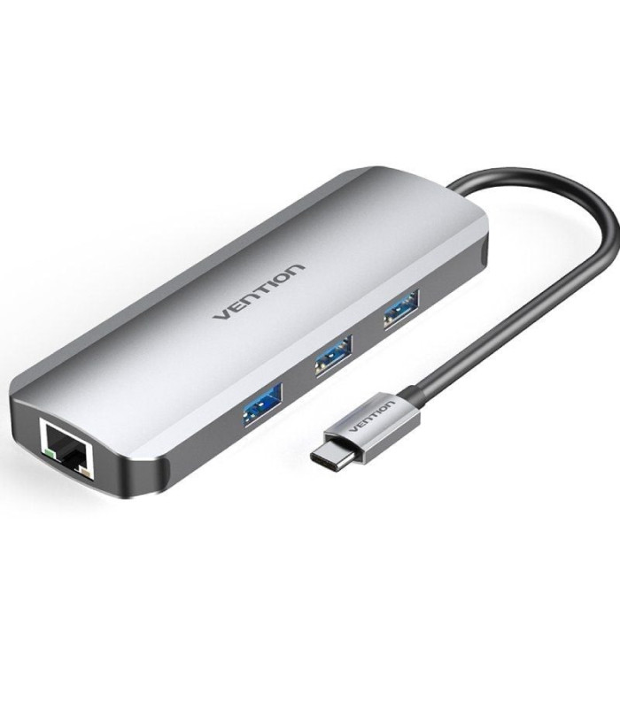 Docking usb tipo-c vention tokhb/ 1xhdmi 4k/ 3xusb/ 1xusb tipo-c pd/ 1xrj45/ 1xlector tarjetas sd y microsd/ gris