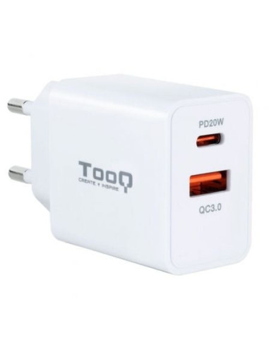 Cargador de pared tooq tqwc-2sc04wt/ 1xusb tipo-c/ 1xusb/ 20w