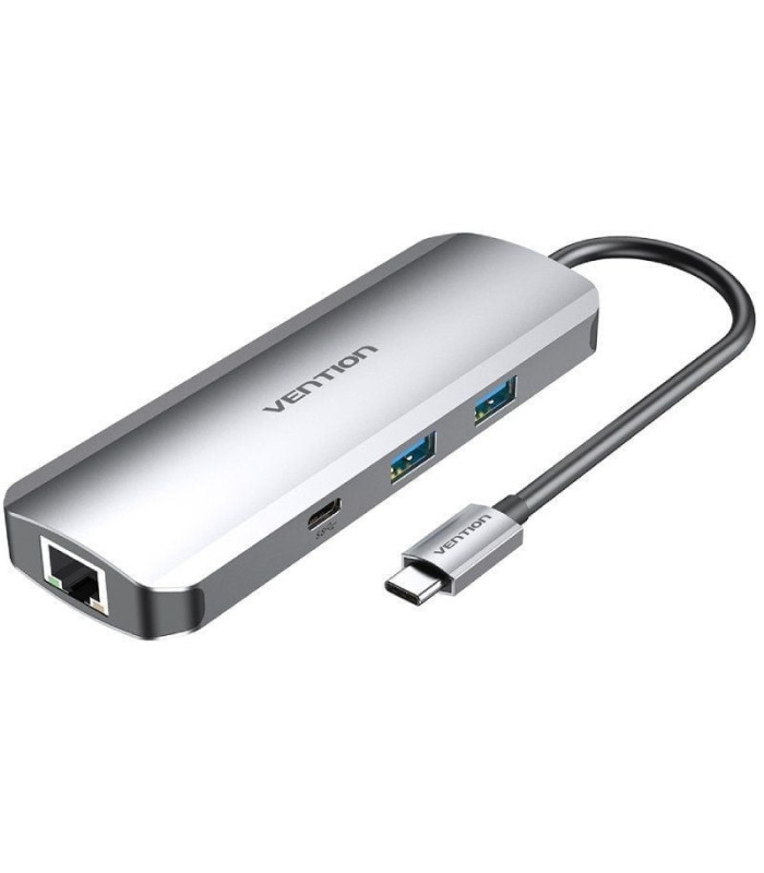 Docking usb tipo-c vention tomhb/ 1xhdmi 4k/ 2xusb/ 1xusb tipo-c/ 1xusb tipo-c pd/ 1xrj45/ 1xlector tarjetas sd y microsd/ jack