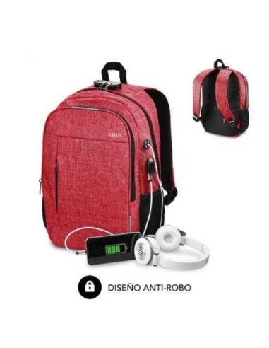 Mochila subblim urban lock para portátiles hasta 16'/ puerto usb/ antirrobo/ roja