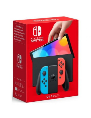 Nintendo switch versión oled azul neón/rojo neón/ incluye base/ 2 mandos joy-con