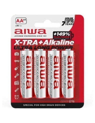 Pack de 4 pilas aa aiwa x-tra+alcaline lr6/ 1.5v/ alcalinas