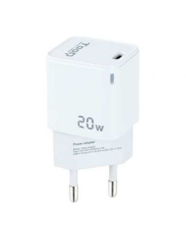 Cargador de pared tooq tqwc-pd20wt/ 1xusb tipo-c/ 20w/ blanco