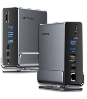 Docking usb tipo-c vention tpuh0/ 2xhdmi 4k/ 1xdisplayport/ 3xusb tipo-c/ 5xusb/ 1xrj45/ 1xlector de tarjetas/ 1xjack 3.5/