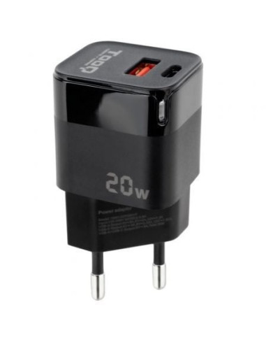 Cargador de pared tooq tqwc-qcpd20/ 1xusb tipo-c/ 1xusb/ 20w