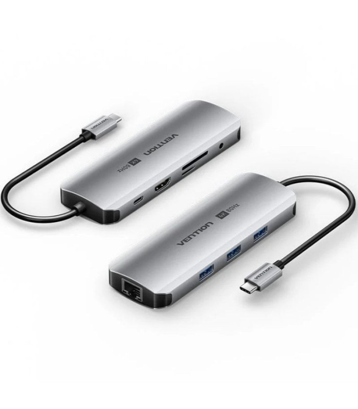 Docking usb tipo-c vention tqlhb/ 1xhdmi 4k/ 3xusb/ 1xusb tipo-c pd/ 1xrj45/ 1xjack 3.5mm/ 1xlector de tarjetas/ gris